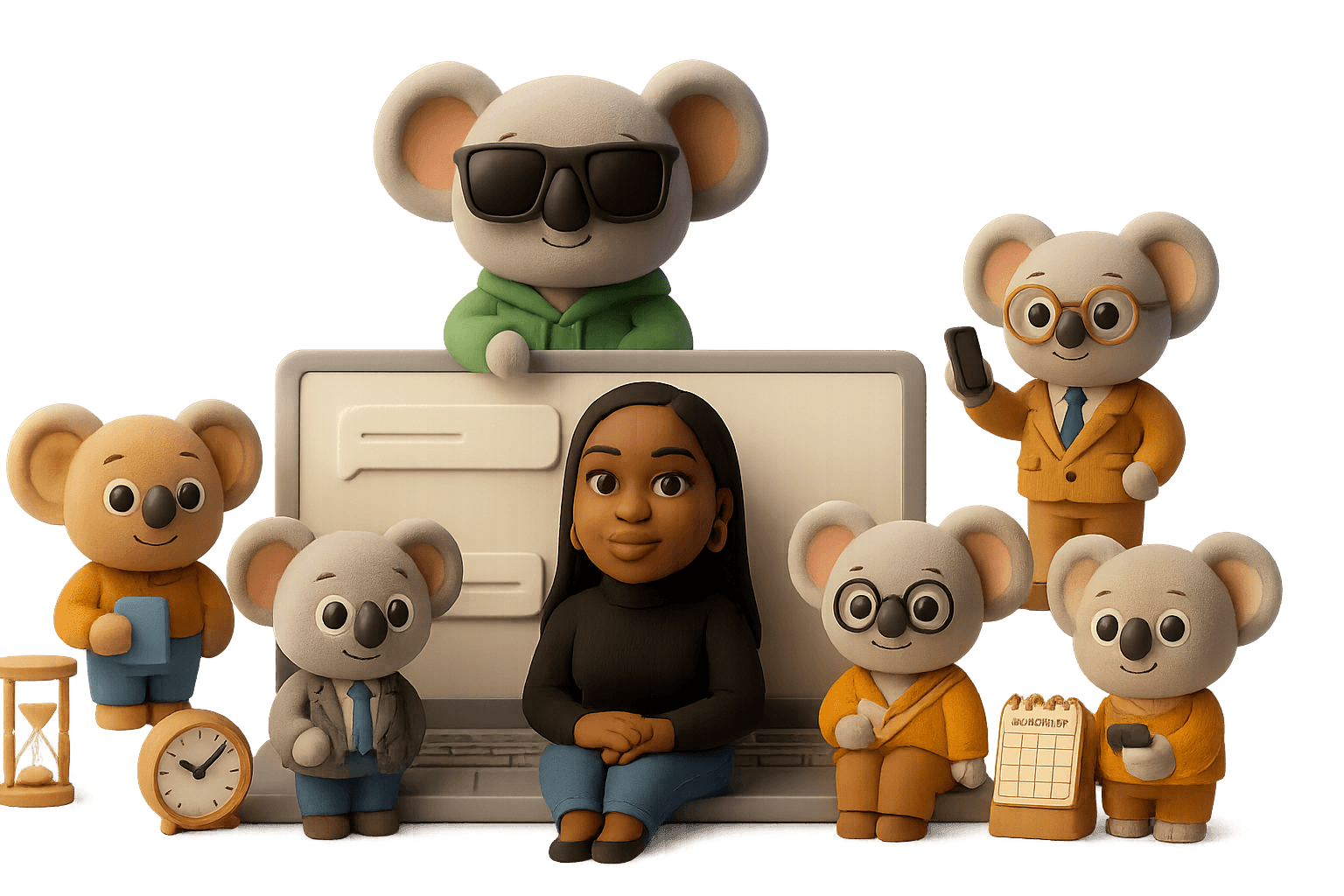 Valerie surrounded by the Koala team
