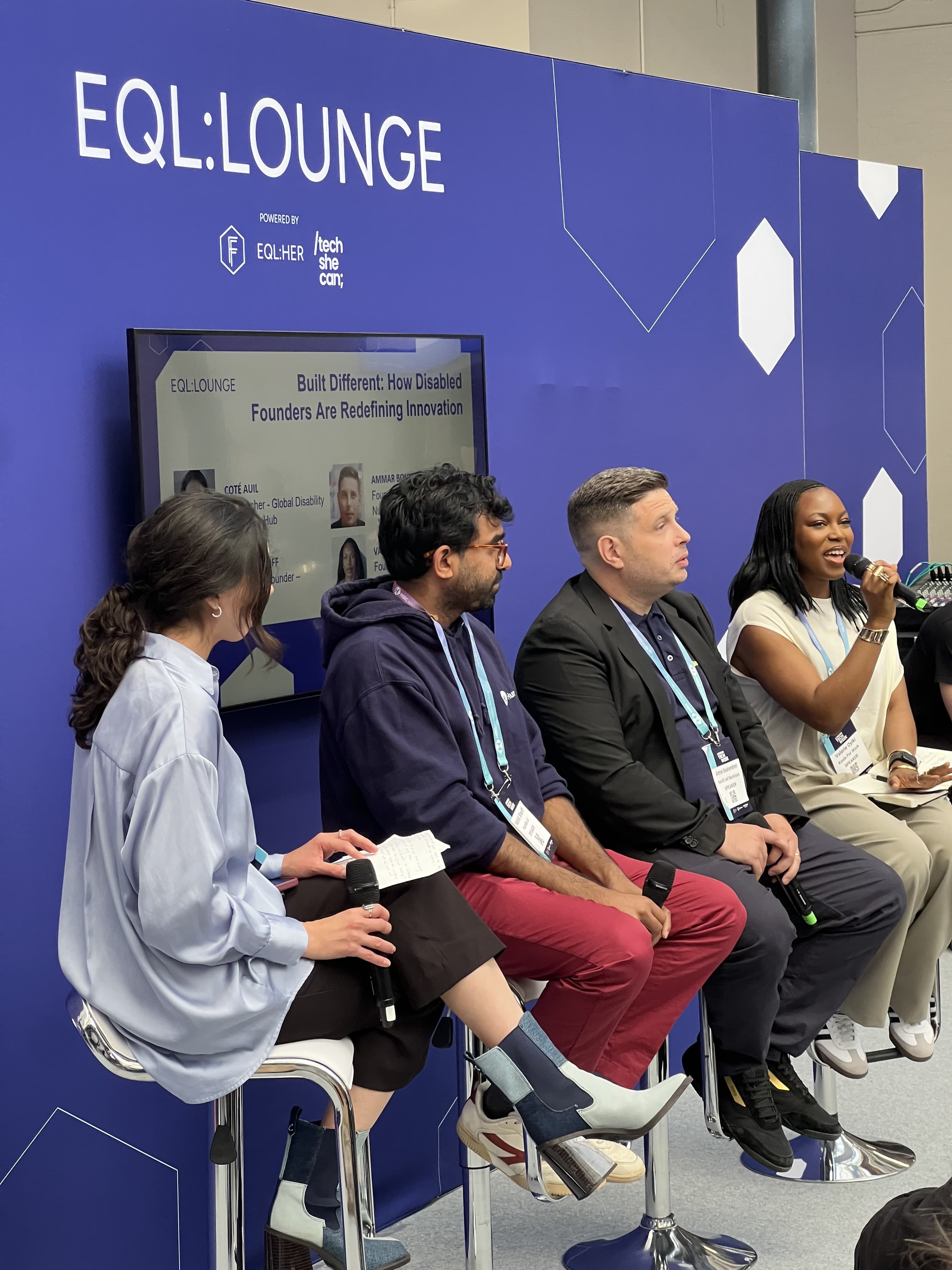 The Built Different panel on stage at the EQL:Lounge, London Tech Week